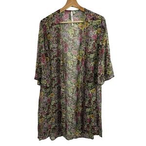 Bellatrix cardigan Floral print top short‎ sleeve Size S/M 100% Silk casual